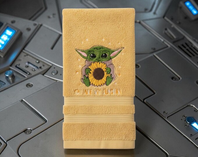 Embroidered Grogu Hand Towel
