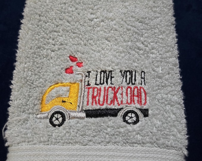 embroidered truck saying hand towel