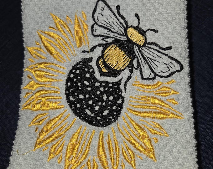 Embroidered sunflower bee Towel