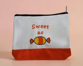 Embroidered small sweet as candy Zipper pouch
