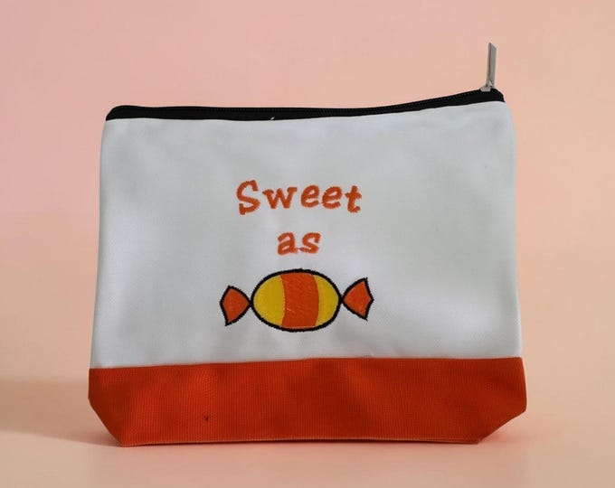 Embroidered small sweet as candy Zipper pouch