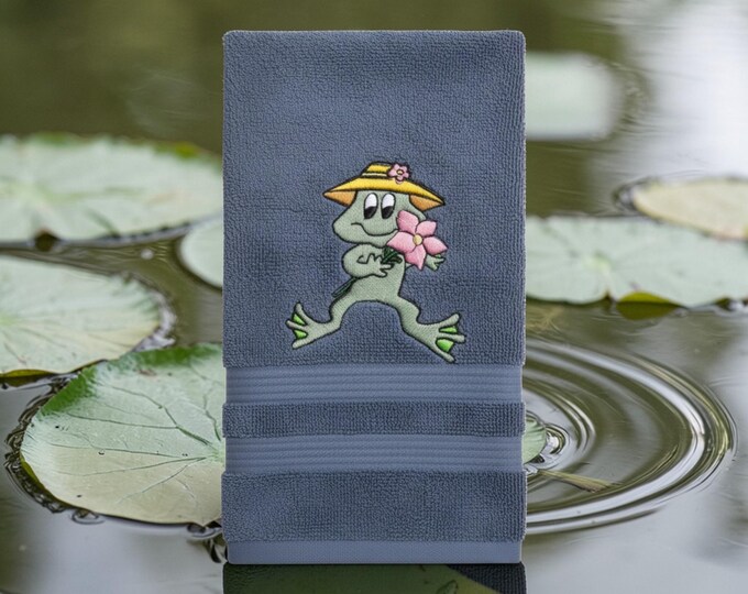 Embroidered Frog Hand Towel