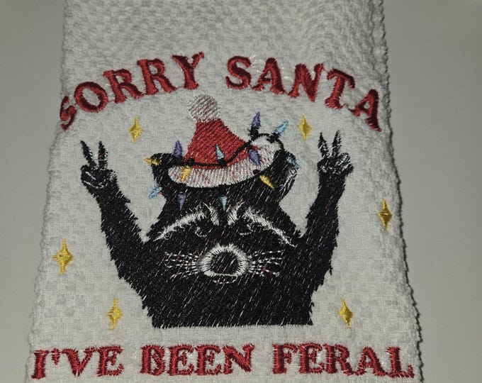 Embroidered Christmas Towel: Feral Raccoon