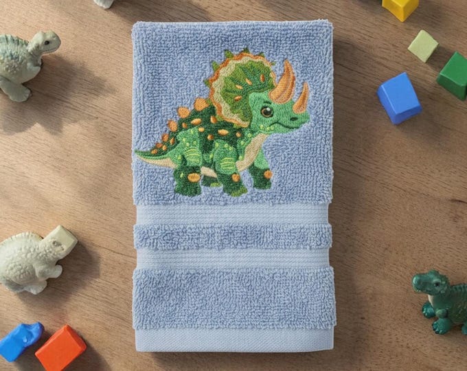 Embroidered Triceratops Hand Towel