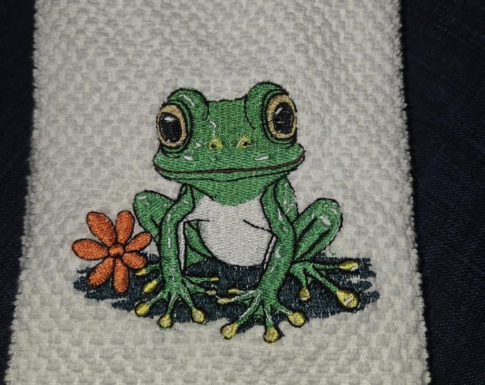 Embroidered Frog Towel