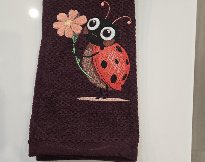 embroidered ladybug towel