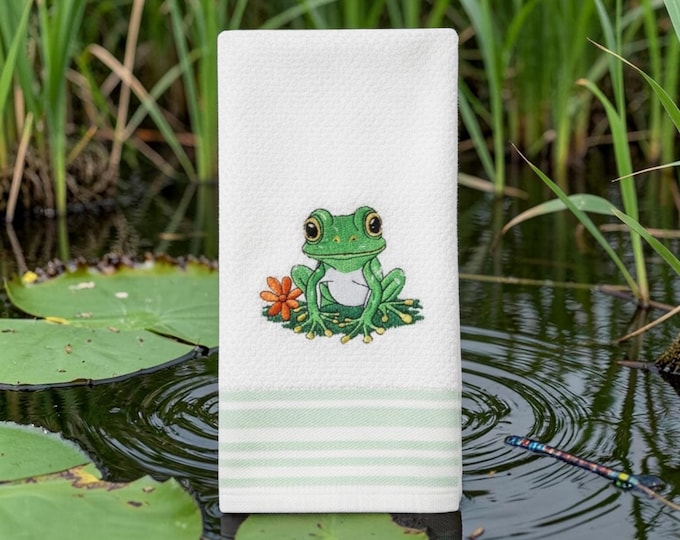 Embroidered Frog Towel
