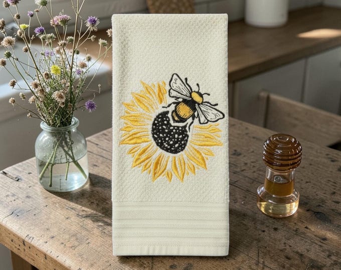 Embroidered sunflower bee Towel