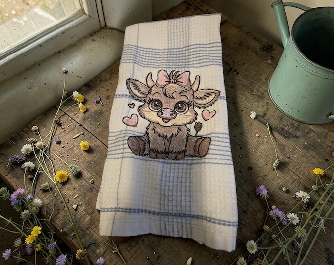 Embroidered Cow Hand Towel
