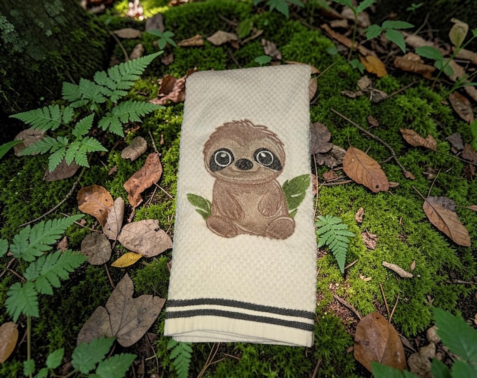 embroidered sloth towel