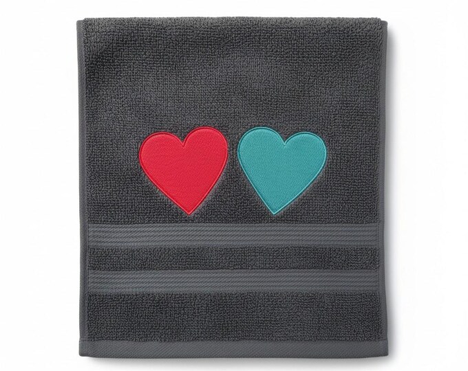 Embroidered Hearts Hand Towel