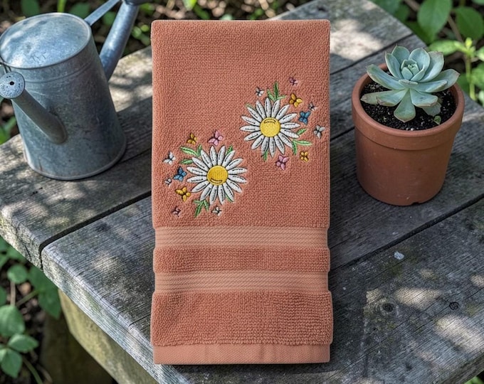 Embroidered Daisy Hand Towel
