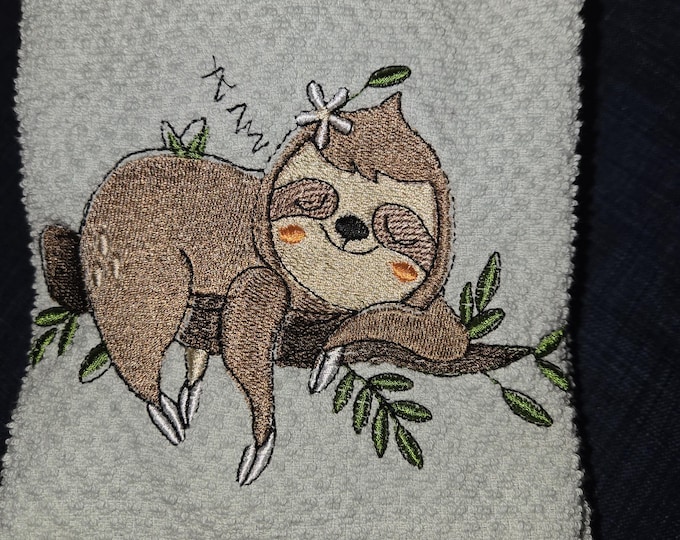embroidered sloth towel
