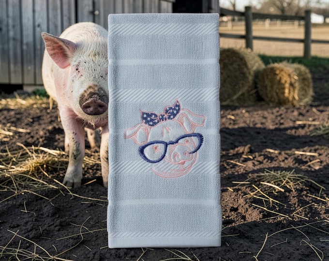 embroidered pig towel