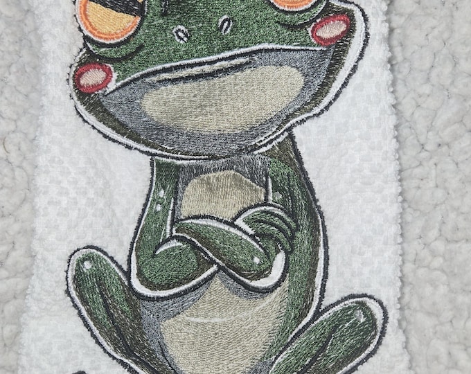 Embroidered Frog Towel