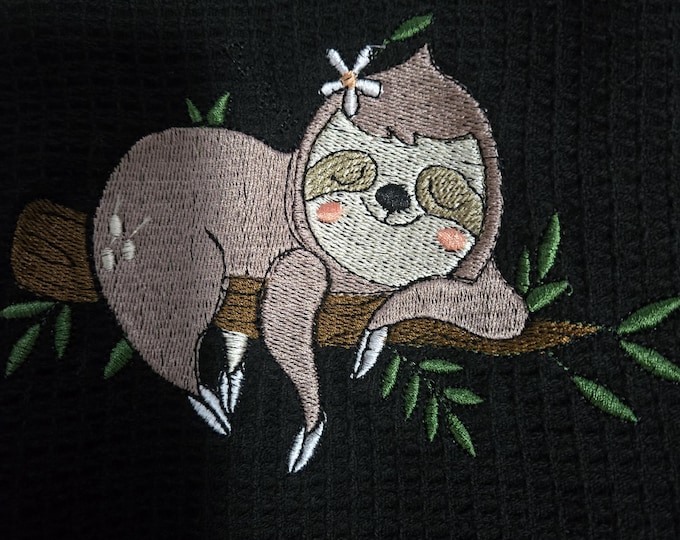 embroidered sloth towel