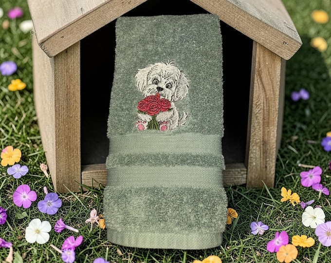 Embroidered Dog Hand Towel