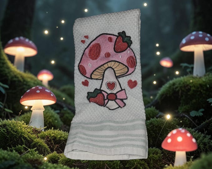Embroidered Mushroom Towel