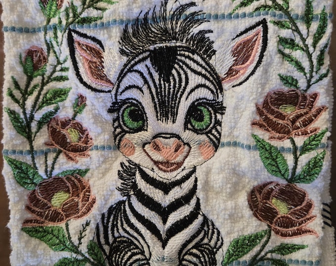 embroidered zebra towel