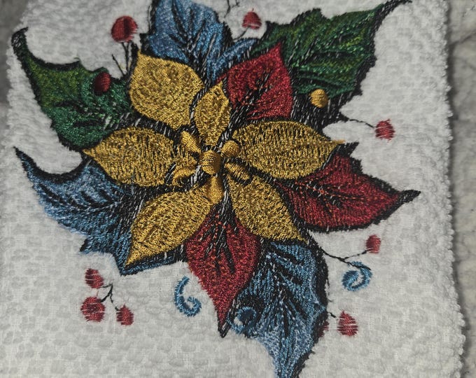 Embroidered Poinsettia Towel