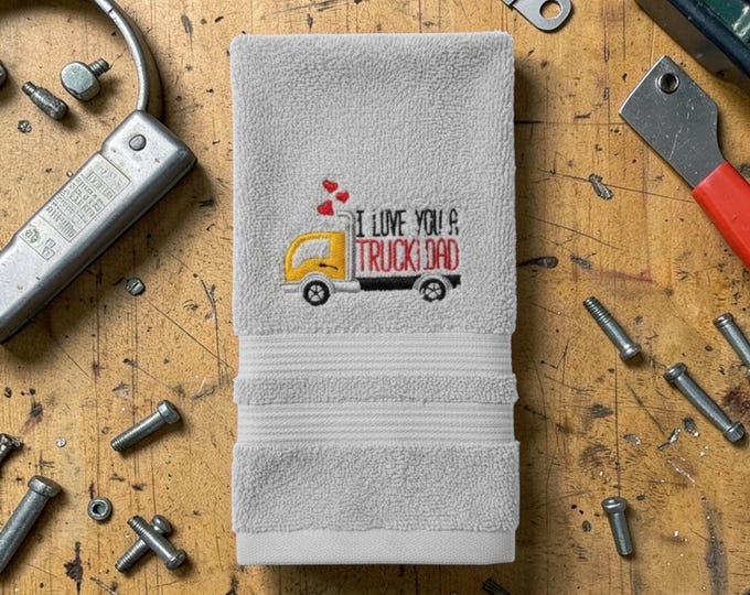 embroidered truck saying hand towel