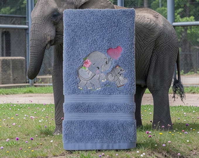 Embroidered Elephant Hand Towel