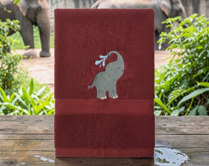 Embroidered Elephant Hand Towel