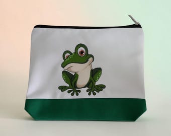 Embroidered small frog Zipper pouch
