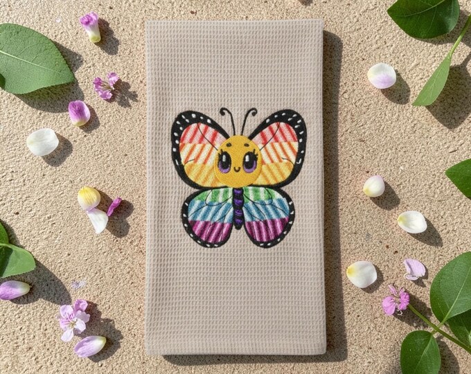Handmade Embroidered Butterfly Hand Towel