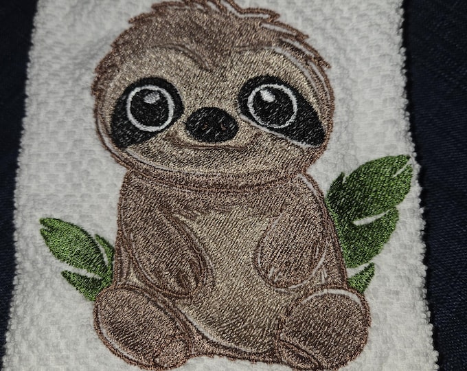 embroidered sloth towel