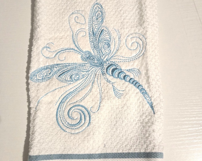 Embroidered Dragonfly Hand Towel