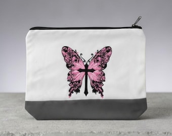 Embroidered small butterfly cross Zipper pouch