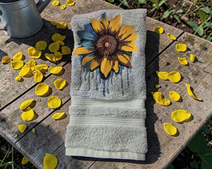 Embroidered Sunflower Hand Towel