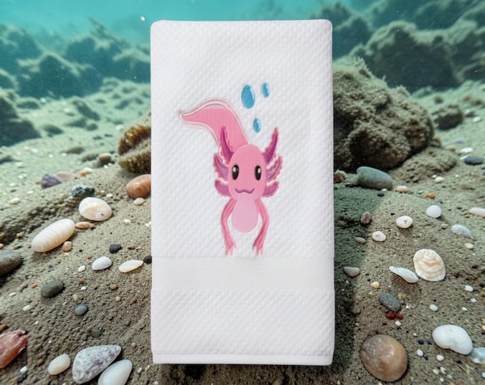 Embroidered Axolotl Hand Towel