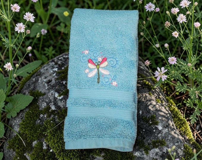 Embroidered Dragonfly Hand Towel