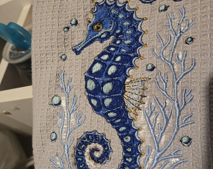 embroidered seahorse towel