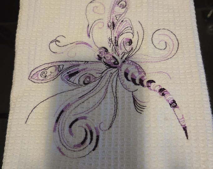 Embroidered Dragonfly Hand Towel