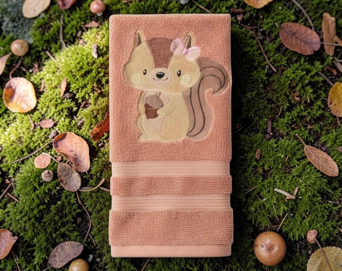 Embroidered Squirrel Towel