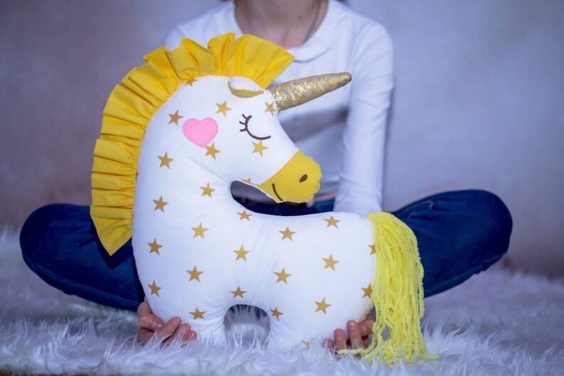 Unicorn pillow soft toy Stuffed white unicorn lover Magic princess room decor From grandma to granddaughter Unicorn fan Christmas in July