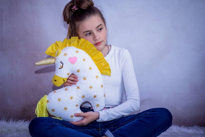 Unicorn pillow soft toy Stuffed white unicorn lover Magic princess room decor From grandma to granddaughter Unicorn fan Christmas in July