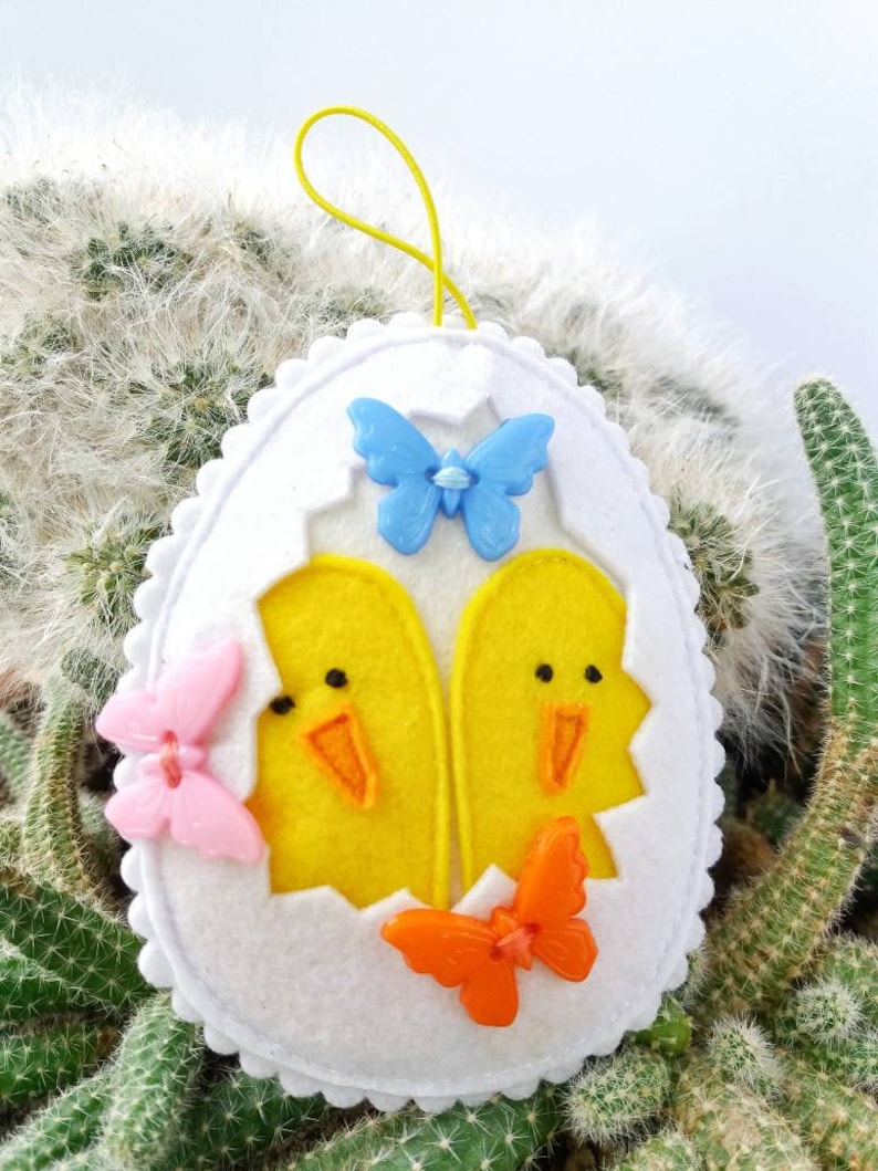 Easter Chick in egg Felt ornament Hanging easter eggs Handmade Etsy