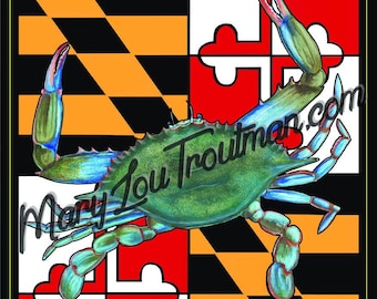 Maryland Flag w/ Blue Crab Yard Flag