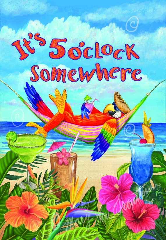 Bandiera Trade Winds "It's 5 O'Clock Somewhere" 3x5ft - Perfetta Per Bar E Insegna Neon - 100D Poliestere
