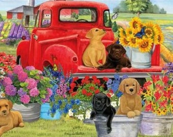 pups in truck floor mat