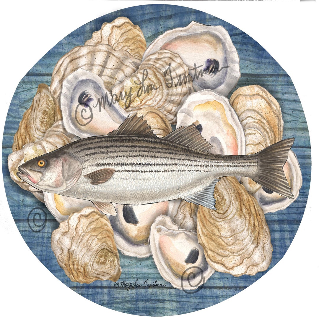 Rockfish oysters blue round cutting board Etsy España