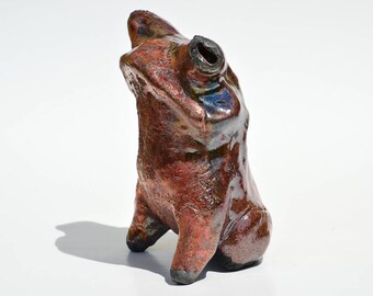 Raku Frog - Original Handmade Ceramic Art Sculpture
