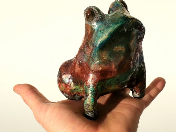 Original Handmade Ceramic Art Sculpture Raku Frog