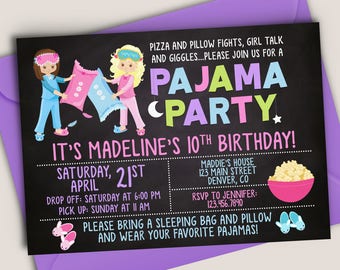 Pajama Party Sleepover Birthday Invitation