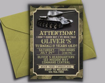 Army Camouflage Camo Tank Birthday Invitation