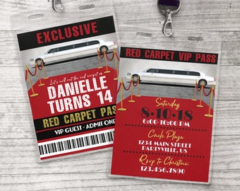 VIP Pass Limo Red Carpet Lanyard 2 Sides Birthday Invitation